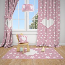 Talia Home Pembe Kalp ve Yıldızlar Çocuk ve Bebek  Odası Fon Perdesi 2 Kanat TLA-118
