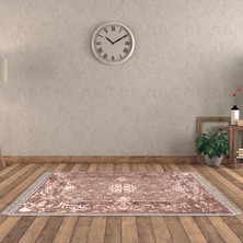 Alanur Home Alanur Star Kaymaz Pamuk Tabanlı Saçaklı Yıkanabilir Dijital Halı Pudra