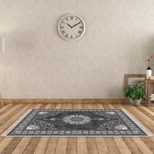 Alanur Home Alanur Star Kaymaz Pamuk Tabanlı Saçaklı Yıkanabilir Dijital Halı Gri̇
