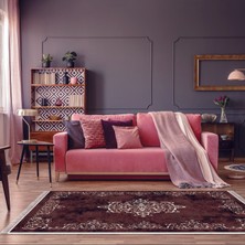 Alanur Home Alanur Star Kaymaz Pamuk Tabanlı Saçaklı Yıkanabilir Dijital Halı Bordo