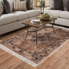 Alanur Home Alanur Star Kaymaz Pamuk Tabanlı Saçaklı Yıkanabilir Dijital Halı Kahve