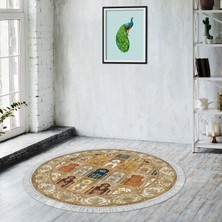 Alanur Home Alanur Star Kaymaz Pamuk Tabanlı Saçaklı Yıkanabilir Dijital Halı Yuvarlak Multi̇