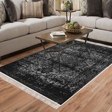 Alanur Home Alanur Star Kaymaz Pamuk Tabanlı Saçaklı Yıkanabilir Dijital Halı Antrasi̇t