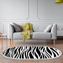 Alanur Home Alanur Star Kaymaz Pamuk Tabanlı Saçaklı Yıkanabilir Dijital Halı Oval Si̇yah