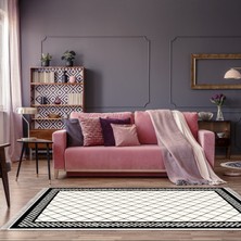 Alanur Home Alanur Yıldız Kaymaz Deri Tabanlı Saçaklı Yıkanabilir Dijital Halı Krem