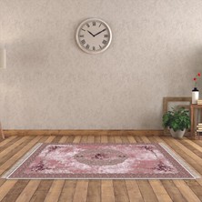 Alanur Yıldız Kaymaz Deri Tabanlı Saçaklı Yıkanabilir Dijital Halı Pudra