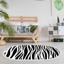 Alanur Home Alanur Yıldız Kaymaz Deri Tabanlı Saçaklı Yıkanabilir Dijital Halı Oval Si̇yah