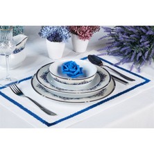 Caka Home  2'li Amerikan Servis Zikzak Nakışlı Keten Efektli Lacivert Renkli