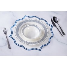 Caka Home  2'li Supla Nakışlı Oymalı Keten Efektli Lacivert Renkli