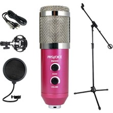 Provoice BM-300 Kayıt Mikrofonu+ Stand+ Pop Fitre + Shock Mount PEMBE