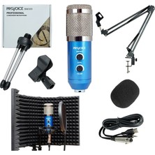 Provoice BM-300 Mikrofon + AS-21 Stand + Yalıtım Paneli + Pop Filtre MAVİ