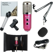 Provoice BM-300 Mikrofon + AS-21 Stand + Yalıtım Paneli + Pop Filtre PEMBE