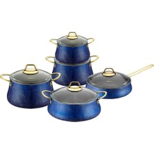 Brioni Lacivert Mermer 10 Parça Tencere Seti