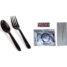 Sos Tedarik Siyah Plastik Çatal+Kaşık Lüx Set (Yemek Seti) 500 Lü