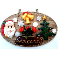 Mixperi Welcome Yazılı Noel Babalı El Yapımı Yılbaşı Kapı Süsü