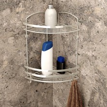 Teknotel 2 Katlı Kancalı Banyo Köşe Rafı Paslanmaz Inox Saten BK082H