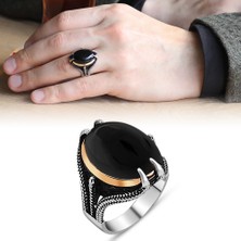 Gül Endam Pençe Tasarım Siyah Oniks Taşlı 925 Ayar Gümüş Erkek Yüzük