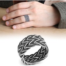 Gül Endam Siyah-Beyaz Renkli 1000 Ayar Gümüş Trabzon El Örmesi Kazaz Yüzük