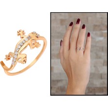 Gül Endam Zirkon Taşlı Kertenkele Tasarım Rose Renk 925 Ayar Gümüş Bayan Yüzük