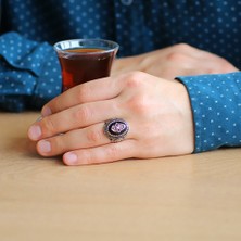 Gül Endam Sur Kapısı Temalı Faset Kesim Yeşil Zirkon Taşlı 925 Ayar Gümüş Erkek Yüzük