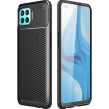 Case 4U Oppo Reno 4 Lite Kılıf Rugged Armor Karbon Desenli Lüx Negro Silikon Arka Kapak Siyah