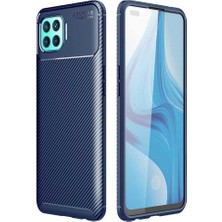 Case 4U Oppo Reno 4 Lite Kılıf Rugged Armor Karbon Desenli Lüx Negro Silikon Arka Kapak Lacivert