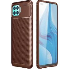 Case 4U Oppo Reno 4 Lite Kılıf Rugged Armor Karbon Desenli Lüx Negro Silikon Arka Kapak Kahverengi