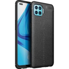 Case 4U Oppo Reno 4 Lite Kılıf Rugan Armor Deri Görünümlü Yüksek Kalite Silikon Niss Siyah