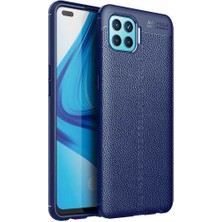 Case 4U Oppo Reno 4 Lite Kılıf Rugan Armor Deri Görünümlü Yüksek Kalite Silikon Niss Lacivert