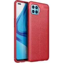 Case 4U Oppo Reno 4 Lite Kılıf Rugan Armor Deri Görünümlü Yüksek Kalite Silikon Niss Kırmızı