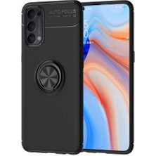 Case 4U Oppo Reno 4 Kılıf Autofocus Shockprof Ravel Yüzüklü Standlı Slikon Kapak Siyah