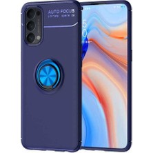 Case 4U Oppo Reno 4 Kılıf Autofocus Shockprof Ravel Yüzüklü Standlı Slikon Kapak Mavi