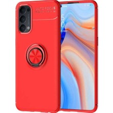 Case 4U Oppo Reno 4 Kılıf Autofocus Shockprof Ravel Yüzüklü Standlı Slikon Kapak Kırmızı