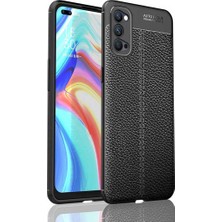 Case 4U Oppo Reno 4 Kılıf Rugan Armor Deri Görünümlü Yüksek Kalite Silikon Niss Siyah