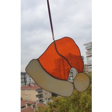 Markakanvas Turuncu ,beyaz Yılbaşı Şapkası Cam Vitray 16X16CM