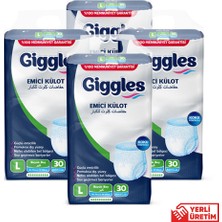 Giggles Yetişkin Emici Külot Bez  Büyük Boy (Large) 30'lu 4 Paket (120 Adet) Bel Boy 100-150 cm