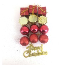 GENC DIJITAL BASKI Yılbaşı Ağaç Süsü Kırmızı Set 13 Parça