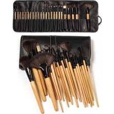 24'lü Profesyonel Deri Çantalı Bambu Fırça Seti &  Professional Leather Bag Bamboo Brush Set