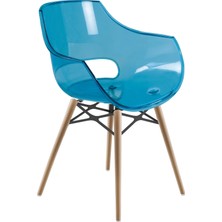 Papatya Opal Wox Koltuk Transparan Mavi Ahşap Kayın Ayaklı