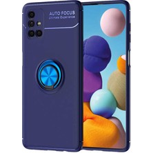 kilifone - Samsung Galaxy M51 - Kılıf Yüzüklü Karbon Ravel Silikon Kapak - Mavi - T15246