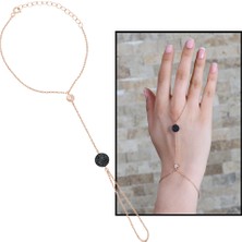 Gül Endam Yuvarlak Tasarım Siyah Zirkon Taşlı 925 Ayar Gümüş Şahmeran Bileklik