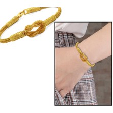 Gül Endam El Işçiliği Düğüm Tasarım Gold Renk 1000 Ayar Gümüş Kazaz Bileklik