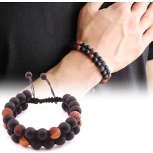 Gül Endam Makrome Örgü Çift Sıra Küre Kesim Oniks-Akik Doğaltaş Bileklik