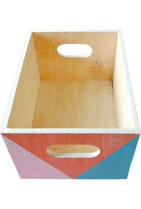 Aden Tasarım - Geometrik Desenli Ahşap Dikdörtgen Kutu (Beyaz - Mavi)