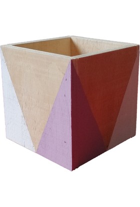 Aden Tasarım - Geometrik Desenli Ahşap Kare Kutu (Beyaz - Lila)