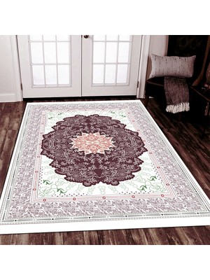 Modanoiva Kaymaz Dot Taban Yıkanabilir  Dijital Baskı Klasik Dantel Desenli Salon Halısı 80 x 120