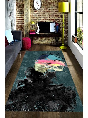 Modanoiva Kaymaz Dot Taban Yıkanabilir  Dijital Baskı Marjinal Desenli Salon Halısı 80 x 100