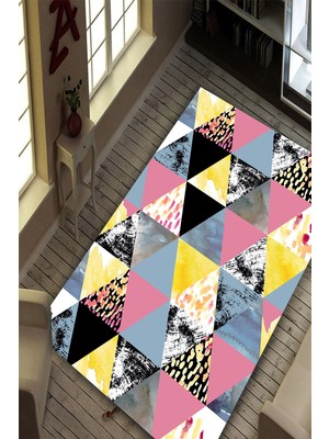 Modanoiva Kaymaz Dot Taban Yıkanabilir  Dijital Baskı Sulu Boya Efektli Geometrik Hayvan Dokuları Salon Halısı 80 x 120
