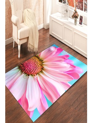 Modanoiva Kaymaz Dot Taban Yıkanabilir  Dijital Baskı Realist Kış Papatyası Salon Halısı 80 x 120
