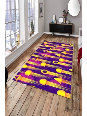 Modanoiva Kaymaz Dot Taban Yıkanabilir  Dijital Baskı Geometrik Şekillerin Yükselişi Salon Halısı 80 x 100